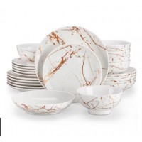 Puertas de plato de 24 piezas de China Golden vidriado 6 personas, placas y cuencos