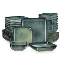 Ceramiczny Ceramiczny Square Square Service 32 Pokoje, Płyty, Miski i Desery Flat dla 8 osób