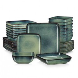Cerâmica Cerâmica Square Service 32 Quartos, Placas, Tigelas e Sobremesa Flat para 8 pessoas