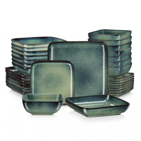Ceramic Ceramic Square Service 32 Zimmer, Teller, Schüsseln und Dessertwohnung für 8 Personen