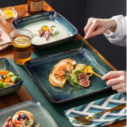 Keramisk keramisk kvadratservice 32 rom, tallerkener, boller og dessert leilighet for 8 personer