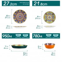 Vajilla de cerámica de vajilla de arenisca de 24 piezas, platos, tazones para 6 personas