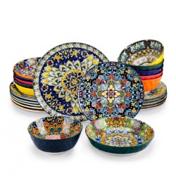 Utensílios de mesa de mesa de cerâmica Arenito de 24 peças, placas, tigelas para 6 pessoas