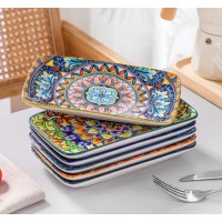 Set of 6 rectangular porcelain service plates