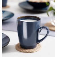 Vintage niebieskie płyty ceramiczne Obsługa tabeli 16 sztuk w piaskowcu dla 4 osób (mieszkanie, deser, miski, kubki)