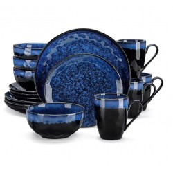 Dishware Service 16 stuks blauwe en zwarte ster, borden, kommen en bekers voor 4 personen