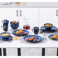 Dishware Service 16 stuks blauwe en zwarte ster, borden, kommen en bekers voor 4 personen