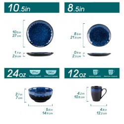 Dishware Service 16 stuks blauwe en zwarte ster, borden, kommen en bekers voor 4 personen