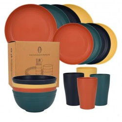 16-piece Natural Ecological Wheat Straw Set 4 people for camping, travel and home