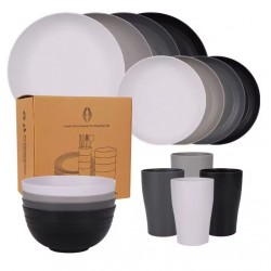 Conjunto de palha de trigo ecológico de 16 peças 4 pessoas para acampar, viagens e casa