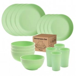 Conjunto de palha de trigo ecológico de 16 peças 4 pessoas para acampar, viagens e casa