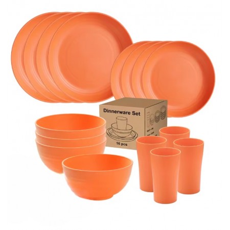 Ensemble de vaisselle 16 pièces en paille de blé naturelle écologique 4 personnes pour camping, voyage et maison