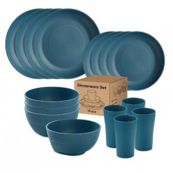 Ensemble de vaisselle 16 pièces en paille de blé naturelle écologique 4 personnes pour camping, voyage et maison