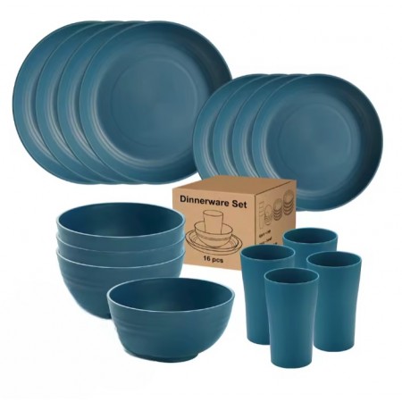 Ensemble de vaisselle 16 pièces en paille de blé naturelle écologique 4 personnes pour camping, voyage et maison