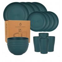 Conjunto de palha de trigo ecológico de 16 peças 4 pessoas para acampar, viagens e casa