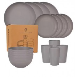 Ensemble de vaisselle 16 pièces en paille de blé naturelle écologique 4 personnes pour camping, voyage et maison