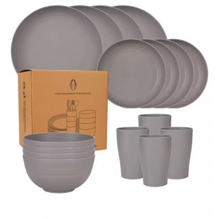 Set de paja ecológica natural de 16 piezas, juego de paja 4 personas para acampar, viajar y hogar