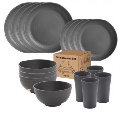 Conjunto de palha de trigo ecológico de 16 peças 4 pessoas para acampar, viagens e casa