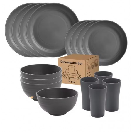 16 pezzi Natural Ecological Wheat Strae Set 4 persone per campeggio, viaggi e casa