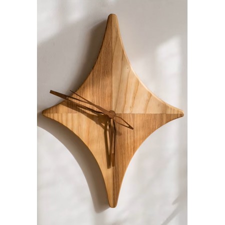 Reloj de pared de madera maciza con forma de estrella decoración natural para sala de estar, cocina y oficina