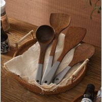Utensilios de cocina de madera de madera, espátula, dama y cuchara herramientas de cocina natural y duraderas