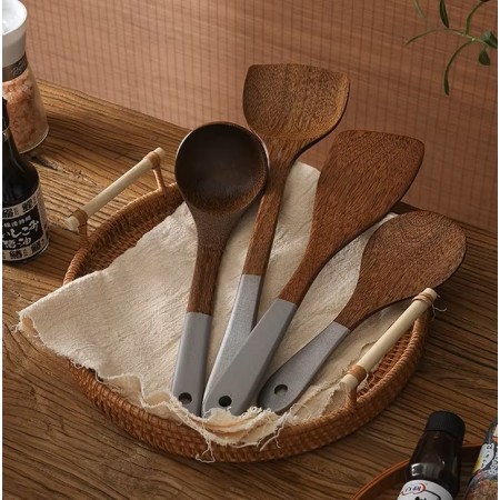 Utensilios de cocina de madera de madera, espátula, dama y cuchara herramientas de cocina natural y duraderas
