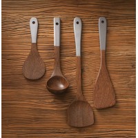 Ensemble ustensiles de cuisine en bois de noyer, spatule, louche et cuillère outils de cuisine naturels et durables