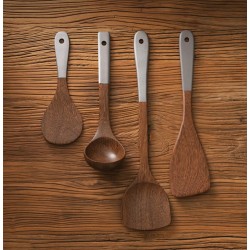 Utensilios de cocina de madera de madera, espátula, dama y cuchara herramientas de cocina natural y duraderas