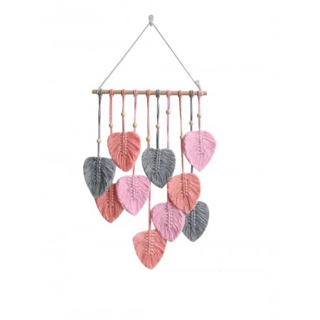 Decoração de parede boêmio na mão tecida macrame com borlas e folhas suspensas de parede