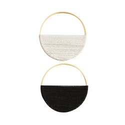 Conjunto de 2 decorações de parede redonda em rattan e corda Ø 19 cm, branco e preto suspensão de discos de parede, artesanal