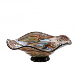 Colorful Stripe Glass Fruit Basket With Corrugated Fruit Bowl for Table Center