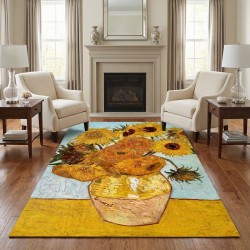 Artistic Floor Pad Inspired by Vincent Van Gogh sunflowers, art and elegance for living room, bedroom and office