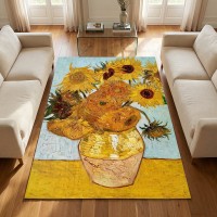 Tapis de sol artistique inspiré des Tournesols de Vincent van Gogh, art et élégance pour salon, chambre et bureau