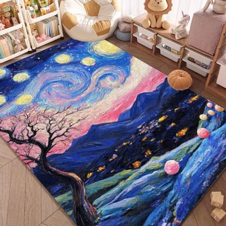 Artistic Floor Pad Inspired by Vincent Van Gogh, Starry Night, Reproduction Painting for Living Room, Room and Office