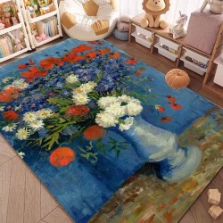 Mat de piso artístico inspirado en Vincent van Gogh, jarrón con arándanos, pintura de reproducción para sala de estar, habitació
