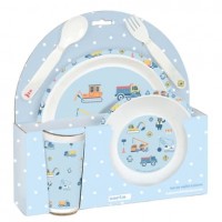 5-delige kinderen diner Gruas pvc plaat, glas, lepel en vork