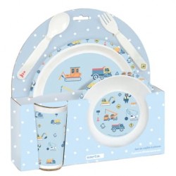 5-delige kinderen diner Gruas pvc plaat, glas, lepel en vork