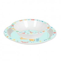 Conjunto de utensílios de mesa para crianças PVC 5 quartos, azul, placa, vidro, colher e garfo