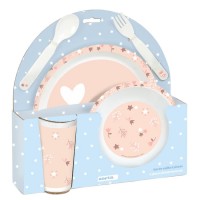 Kinder 5-Zimmer-Geschirr-Set Flores PVC-Platte, Schüssel, Glas, Löffel, Gabel