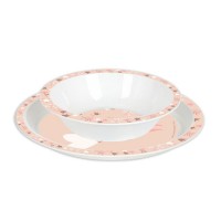 Barnens 5-rums-porslinsset Flores PVC-tallrik, skål, glas, sked, gaffel