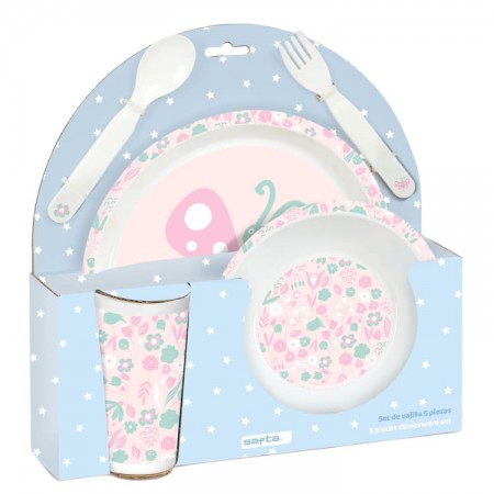 Mariposa 5 locali PVC per bambini Set con piatti, vetro, cucchiaio e forchetta