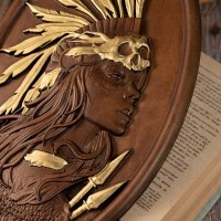 Hand gesneden houten plaat Portret van Indiase inheemse Amerikaanse, handwerk wanddecor