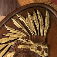 Hand carved wooden plate Portrait of Indian Native American, Handicraft Wall Decor