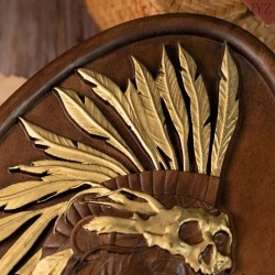 Piatto in legno intagliato a mano Ritratto di nativo americano indiano, decorazione della parete artigianale