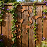 Set di 15 farfalle decorative in 3D decorazioni in metallo invecchiato interno giardino esterno, cortile, recinzione