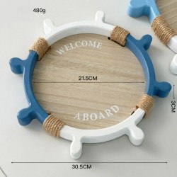 Set of 2 decorative trays Boat rudder wooden seascape blue white decoration seaside