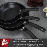 Ensemble 3 Poêles Argenté en Acier Inoxydable Ø 20 / 24 / 28 cm Compatible Tous Feux dont Induction