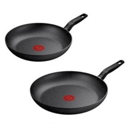 Tefal Mørk Essential Black Ovner - Set 2 Aluminium Ovner Ø 24 cm & Ø 28 cm Alle branner med induksjon
