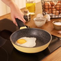 Set de 3 Poêles 18,22,26 cm Set Vulcano Jaune en Aluminium Induction Tous Feux Revêtement Antiadhésif 5 Couches