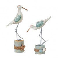Lot de 2 Figurines Mouette en Bois Sculpté Statue Goéland Marin Réaliste Décoration Bord de Mer